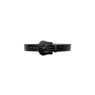 Clemence Croc-Embossed Leather Belt in black, featuring a wide, rounded buckle and handcrafted in LA.