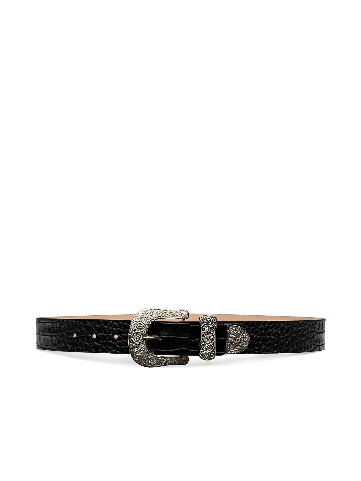 Otera Leather Belt in Black Croc Embossed | L'AGENCE
