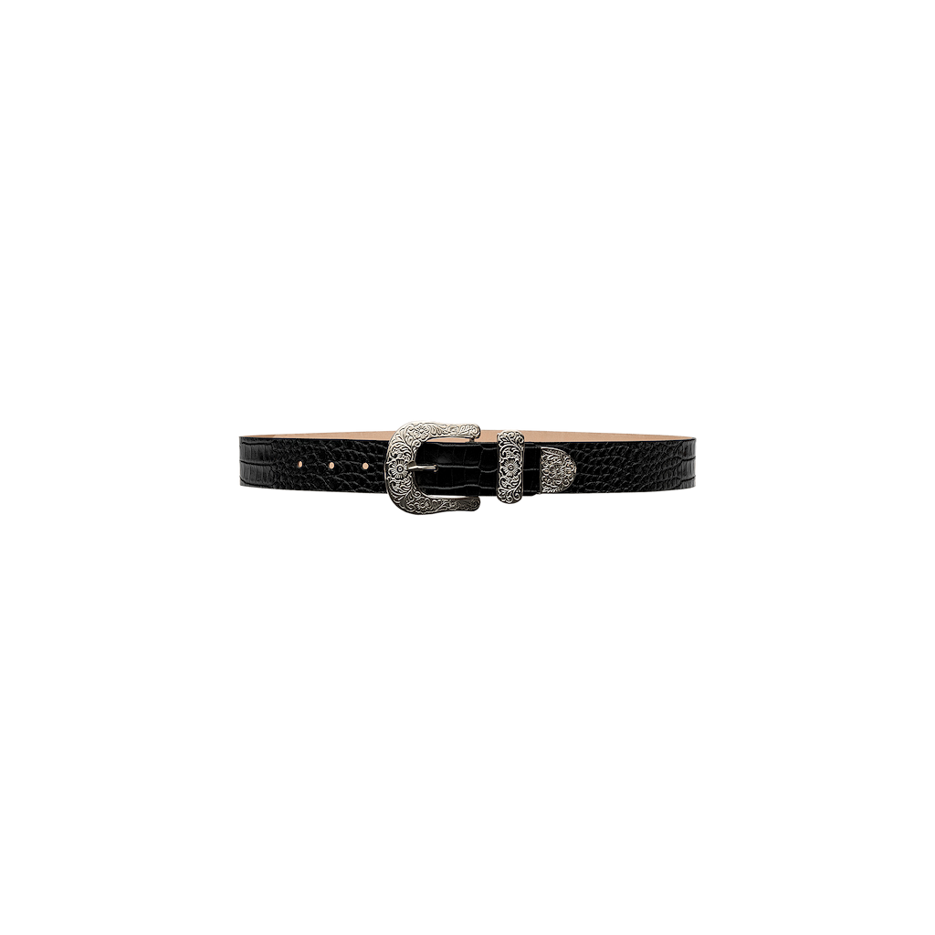 Otera Leather Belt in Black Croc Embossed | L'AGENCE