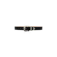 The Otera Leather Belt, handcrafted in LA from croc-embossed leather and finished with a floral-engraved silver buckle, is displayed on a plain white background.