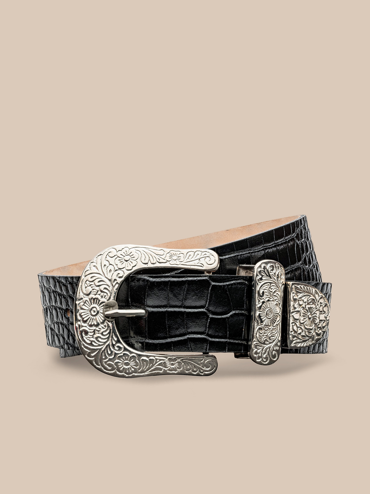 飛*様 vital ENORME LEATHER BELT WITH CARAB Otera Leather Belt in Black Croc Embossed | L'AGENCE