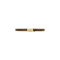 The Marlowe Leather Belt, handcrafted in LA from cognac lizard-embossed leather and featuring a brass rectangular buckle, is displayed on a plain white background.