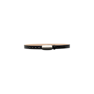 The Marlowe Leather Belt, a thin black croc-embossed leather accessory with a rectangular silver buckle, handcrafted in LA, is displayed against a plain white background.