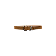The Tobar Suede Belt, crafted from cognac suede, features three silver metal rings as a buckle and mixed-metal hardware, presented on a plain white background.