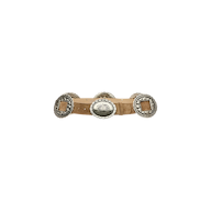 Austin Suede Belt in tan suede featuring three large, decorative silver-tone metal buckles.