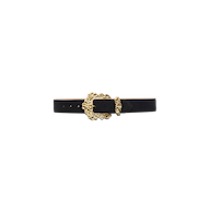 Black Italian calfsuede Caldera Suede belt with an ornate gold-plated buckle.