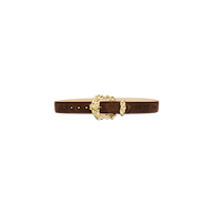 Brown Italian calfsuede Caldera Suede Belt with an ornate, gold-toned filigree buckle.