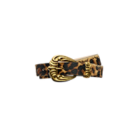 Bennett Leather Belt in leopard-print Italian calfskin with an ornate gold-tone buckle and keeper.