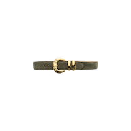 The Yarros Belt, crafted from Italian green suede, features a gold-plated decorative buckle and matching gold loops, and is showcased against a plain white background.