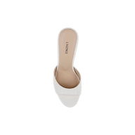 Top view of a single white Avery Leather Open-Toe Mule, featuring snake-embossed leather, a tan insole, and the brand name LAGENCE printed on the footbed.