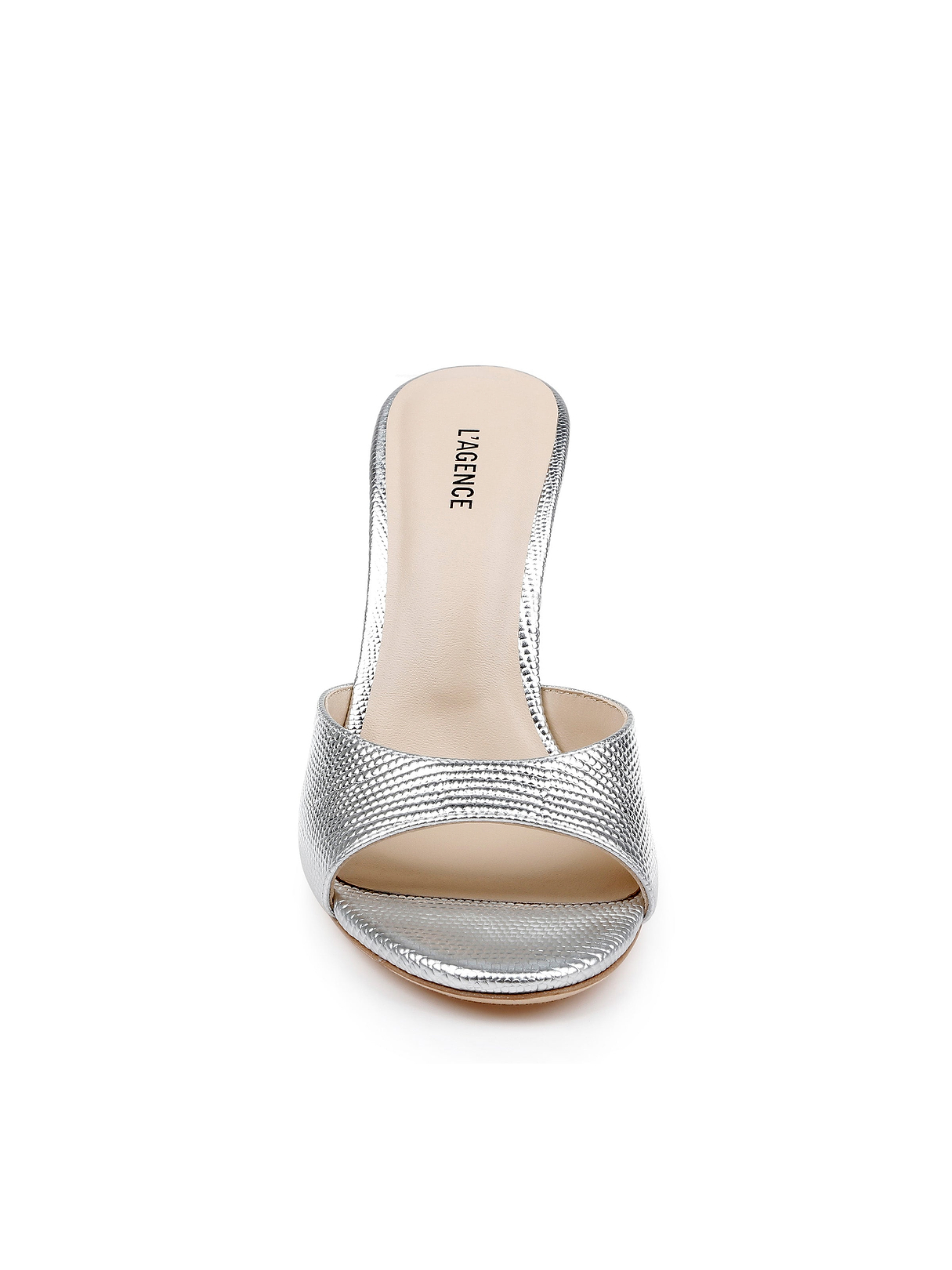 Avery Leather Open-Toe Mule in Silver Lizard | L'AGENCE