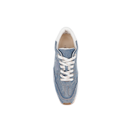 An Ivone Platform Sneaker in blue with a denim upper and white laces is shown from above on a plain white background.