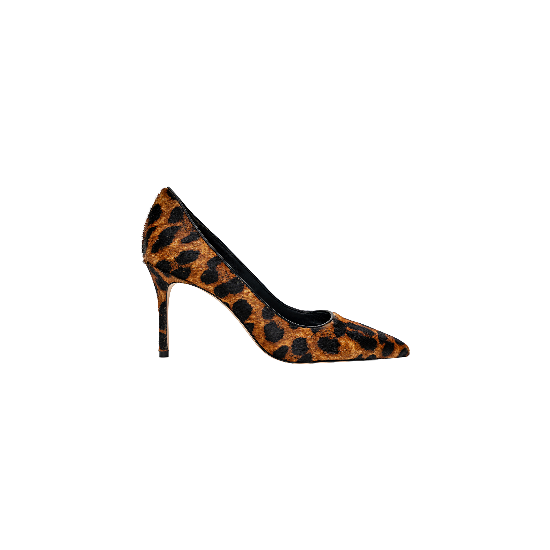 The Maelle Pump is a classic single shoe designed with a pointed toe and a bold leopard print pattern, featuring a comfortable memory foam insole and displayed on a plain white background.
