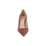 A single mauve-colored Maelle Suede Pump is shown from above on a white background, featuring a pointed toe, stiletto heel, and the word LAREECE printed on the insole.