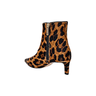 Lilly Kitten-Heel Bootie in leopard print, showcasing a pointed toe, low kitten heel, and easy-access side zipper, presented against a plain white background.