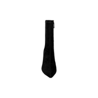 The Severine Stretch-Suede Boot, featuring a black suede finish, pointed toe, and high flared heel, is displayed from a top-down perspective against a plain white background.