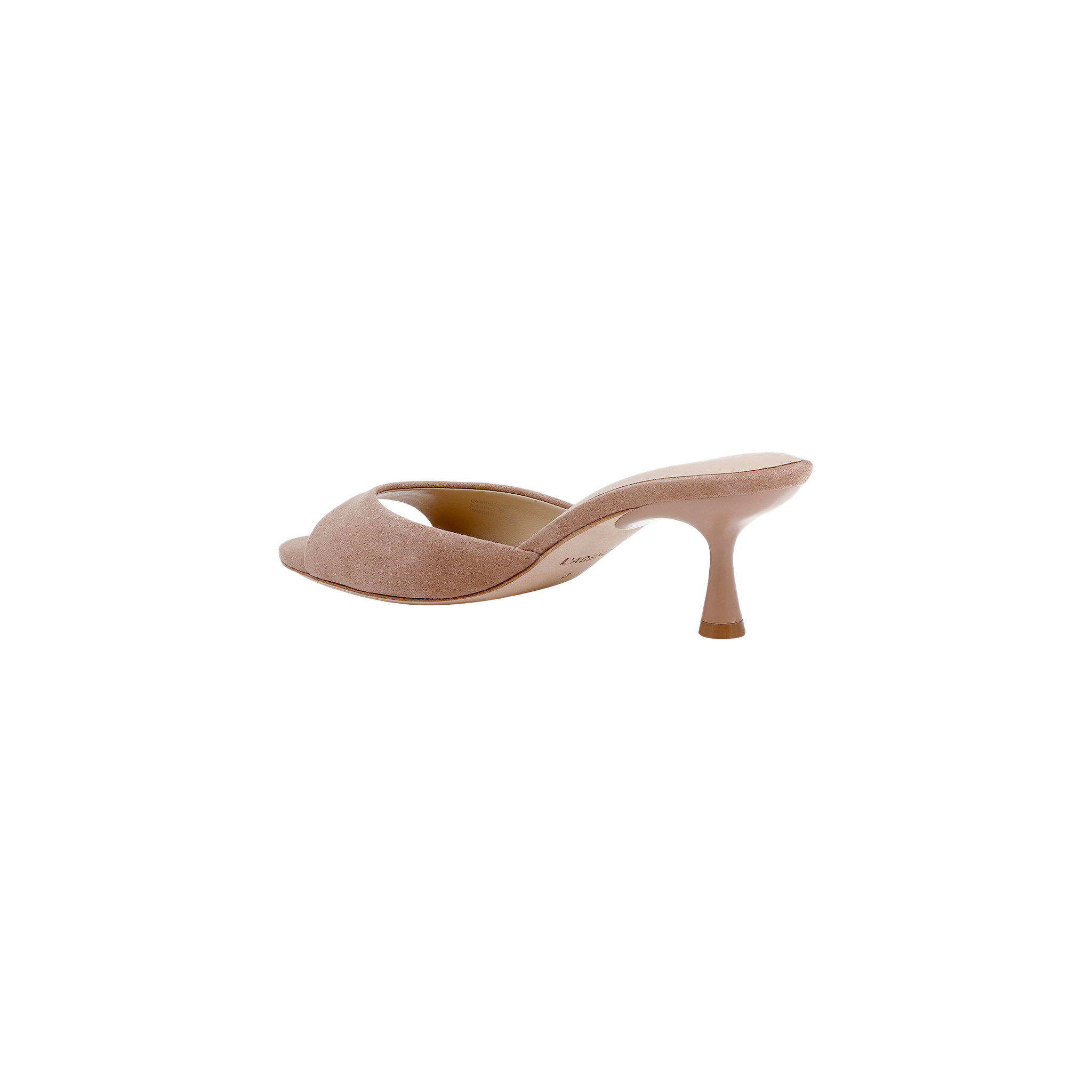 The Arleen Kitten-Heel Mule, a single tan suede mule featuring an open toe, curved cutout upper, and kitten heel, is displayed on a white background.