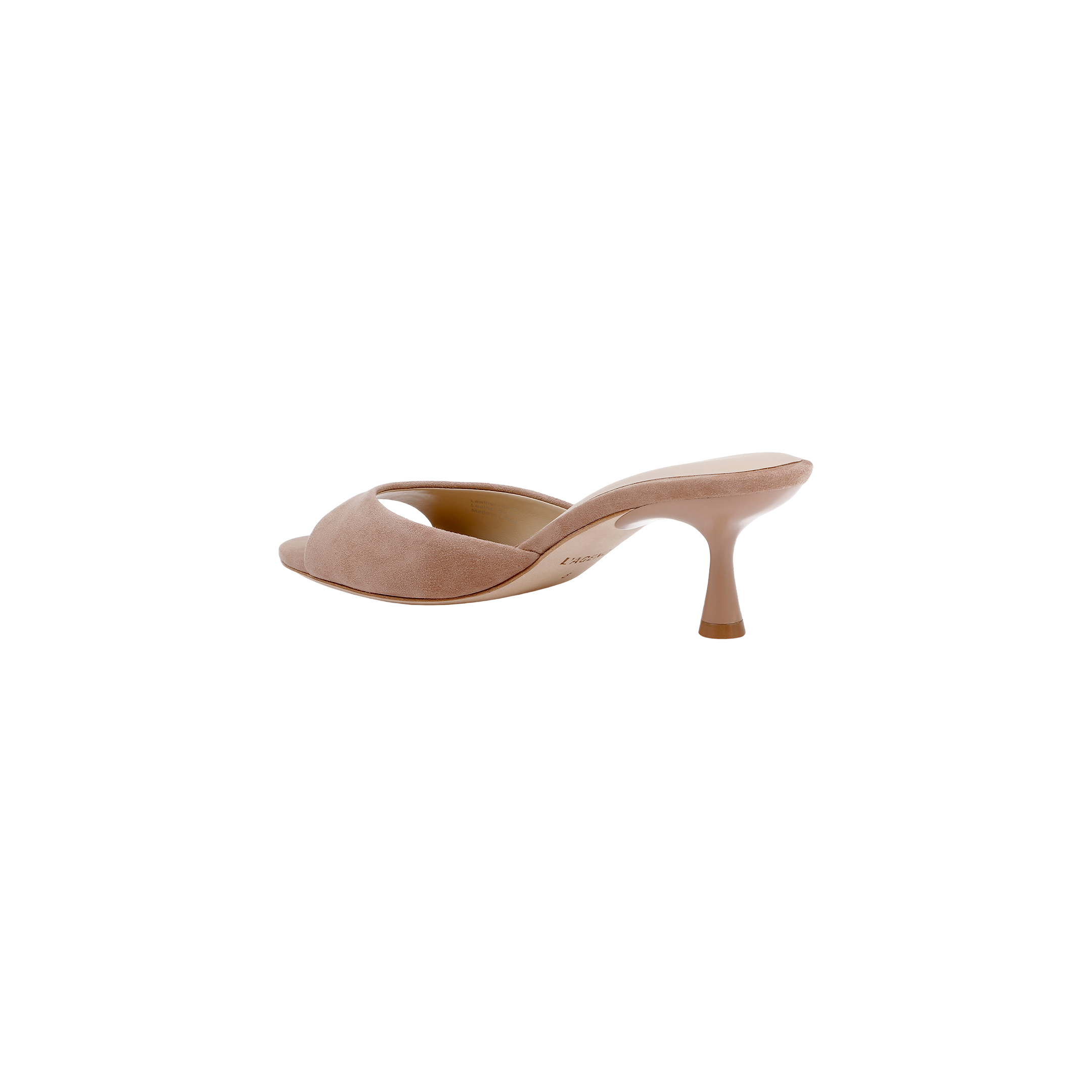 The Arleen Kitten-Heel Mule, a single tan suede mule featuring an open toe, curved cutout upper, and kitten heel, is displayed on a white background.