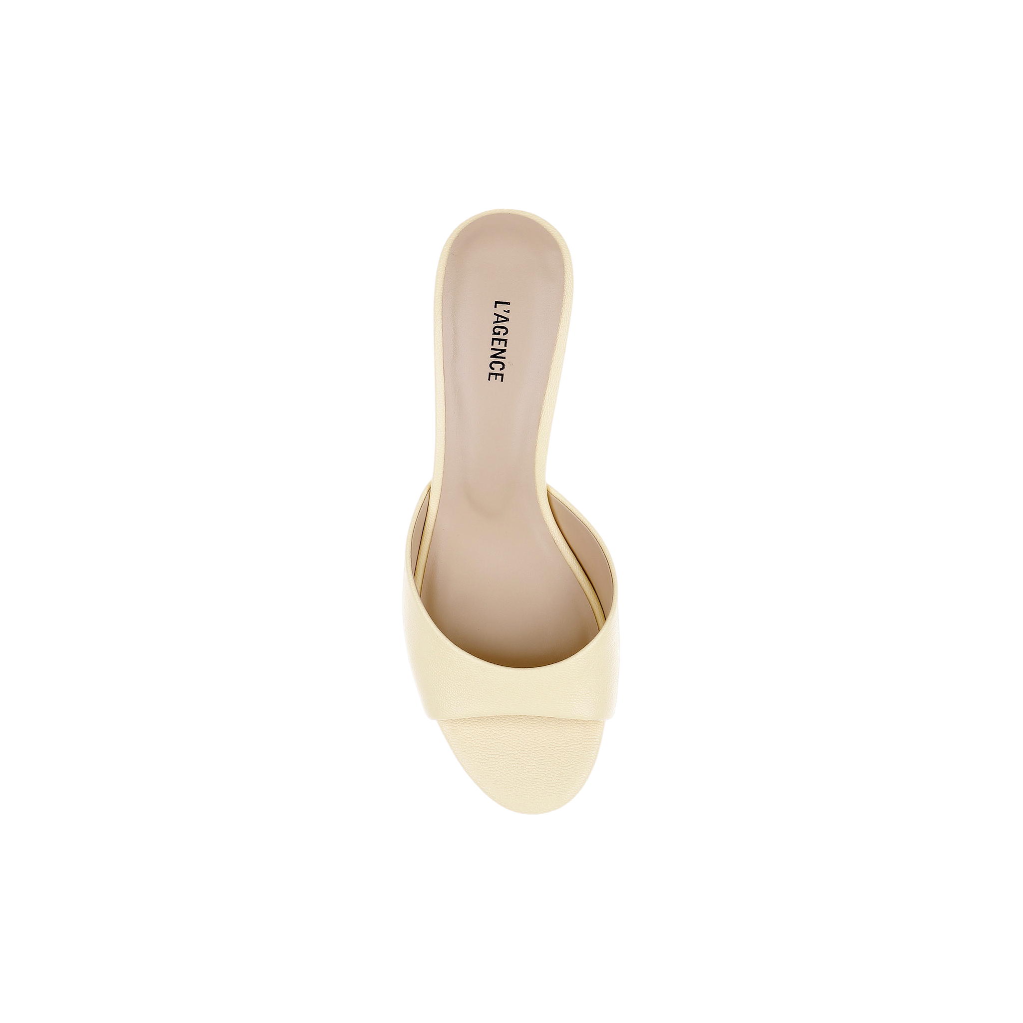Arleen Kitten-Heel Mule in light yellow leather with a low kitten heel and a rounded toe.