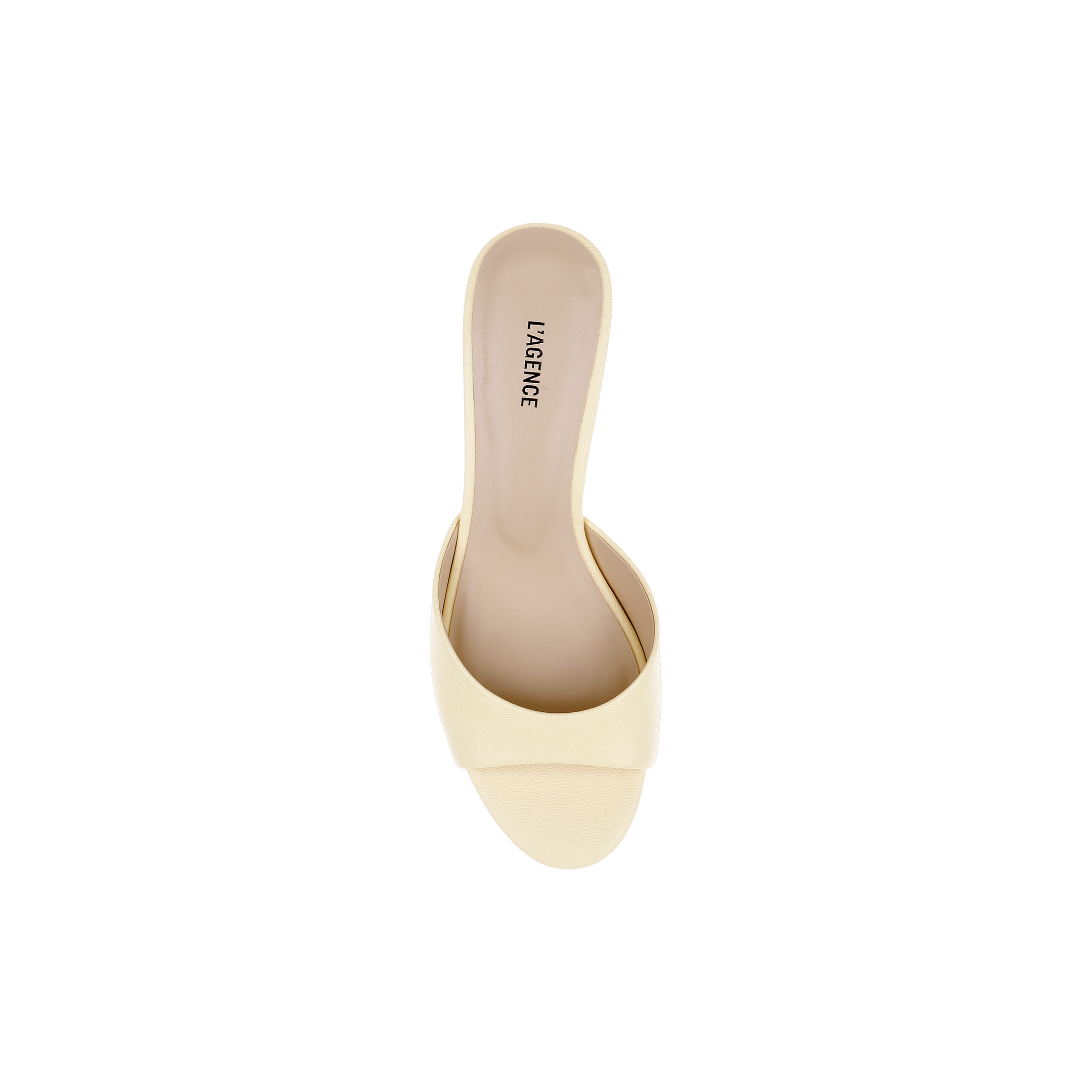 Arleen Kitten-Heel Mule in light yellow leather with a low kitten heel and a rounded toe.
