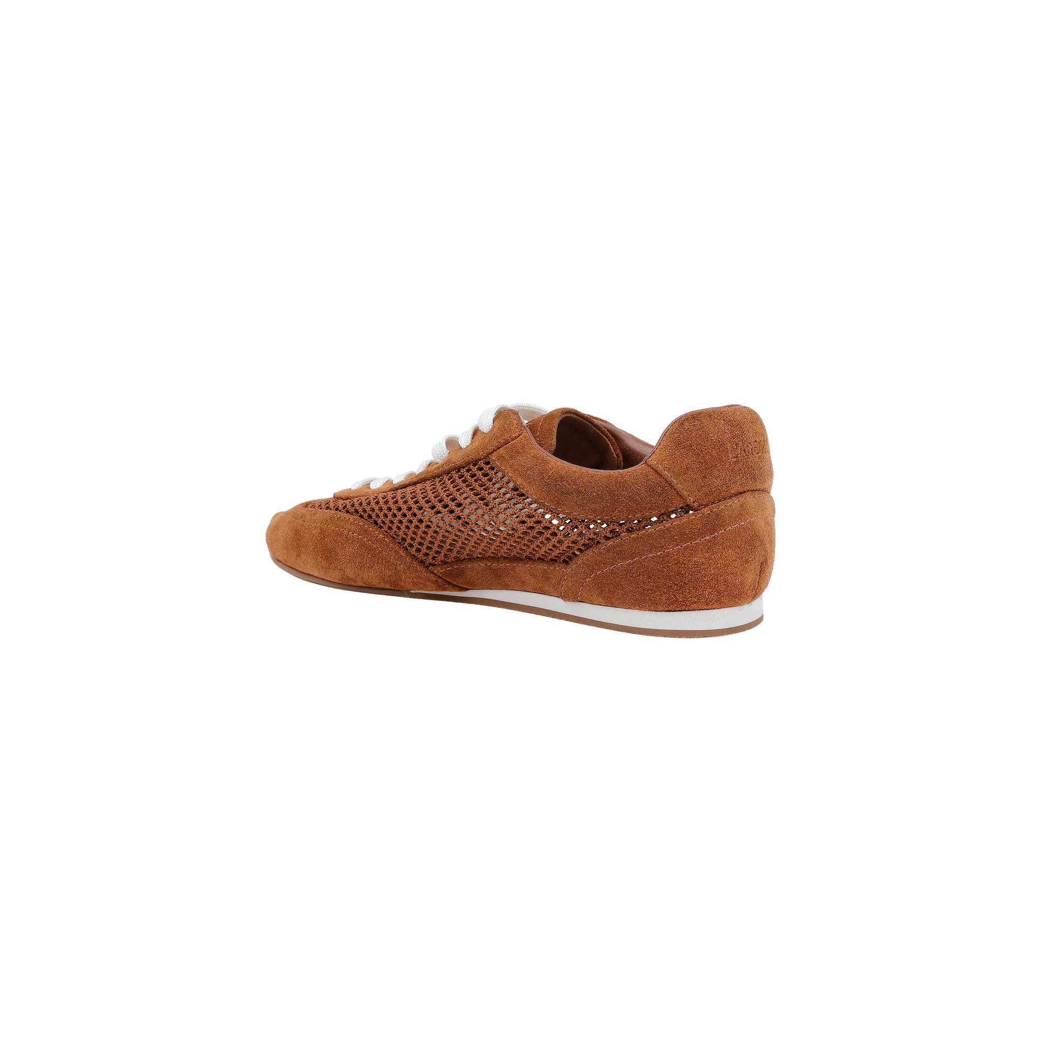 The Jarah Sneaker is crafted in brown suede with a white sole and beige laces, displayed at an angle to showcase both the side and back. Its side panel features a textured, perforated design, while a comfortable memory foam insole adds modern comfort to this retro-inspired style. The image is set against a plain white background.