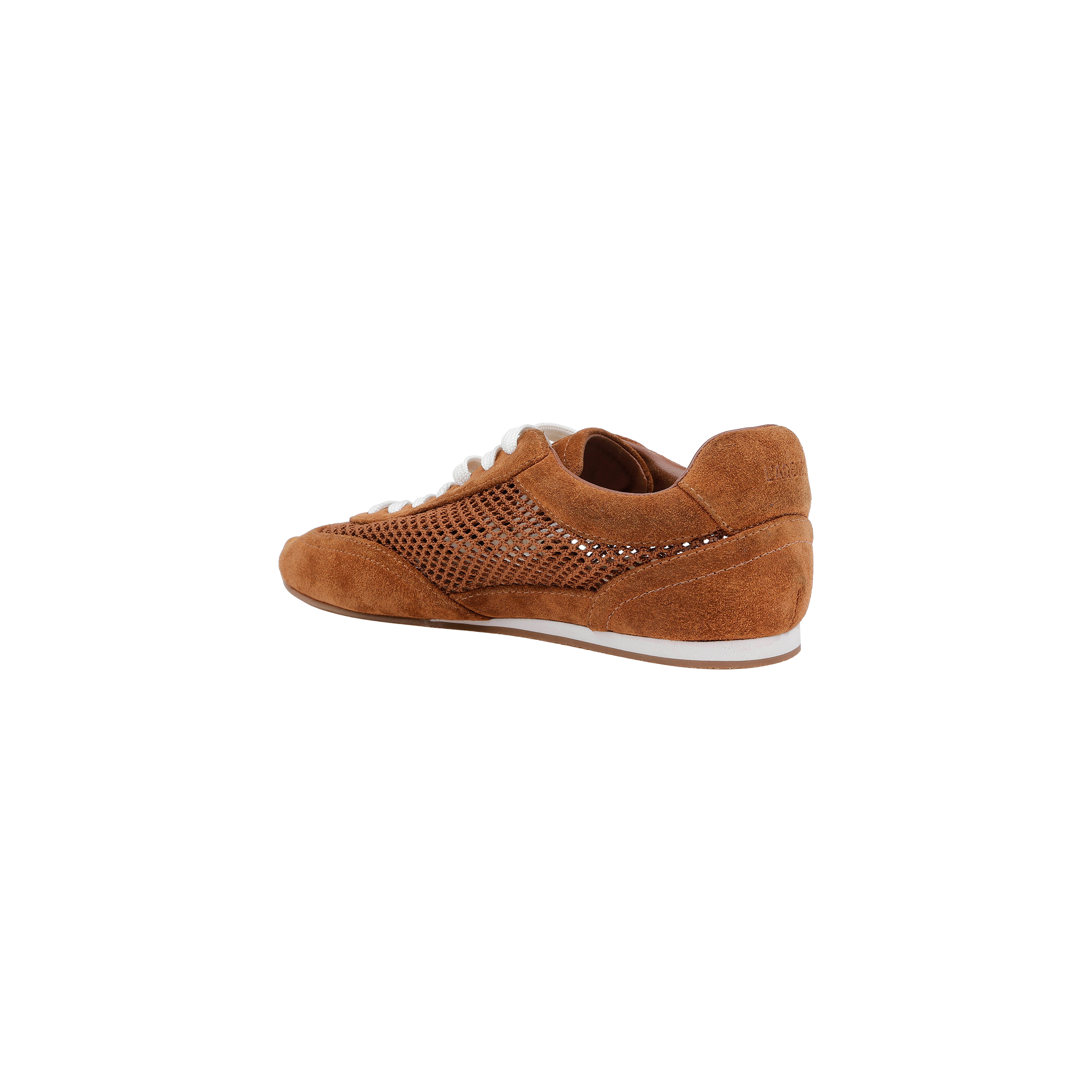 The Jarah Sneaker is crafted in brown suede with a white sole and beige laces, displayed at an angle to showcase both the side and back. Its side panel features a textured, perforated design, while a comfortable memory foam insole adds modern comfort to this retro-inspired style. The image is set against a plain white background.