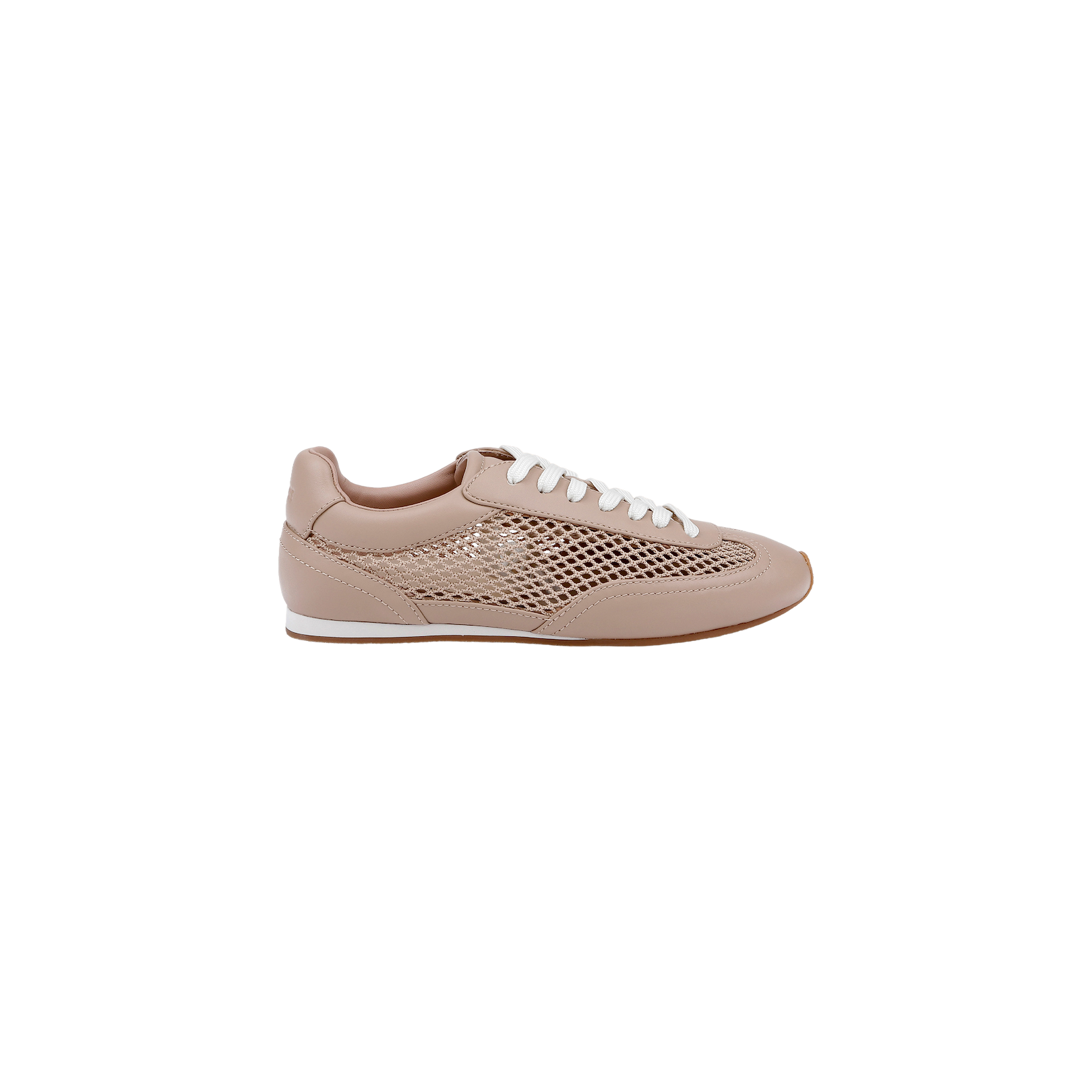 The Jarah Sneaker features a retro-inspired design in beige, with white laces and a mesh side panel, shown against a plain white background.