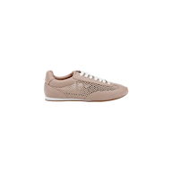 The Jarah Sneaker features a retro-inspired design in beige, with white laces and a mesh side panel, shown against a plain white background.