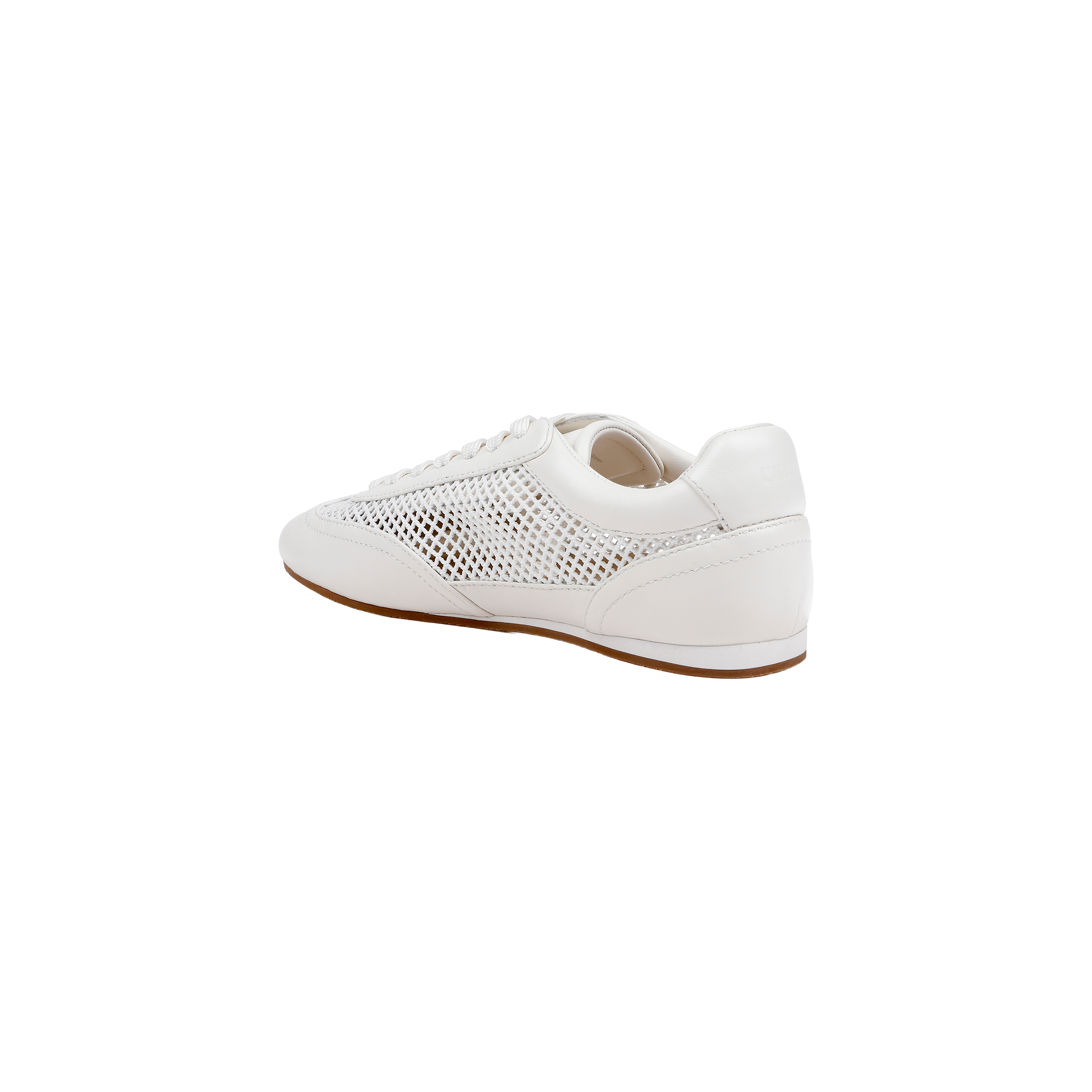 The Jarah Sneaker is a retro-inspired white leather shoe featuring mesh side panels, white laces, and a slightly raised heel. It is presented at an angle to showcase the outer side and back against a plain white background.