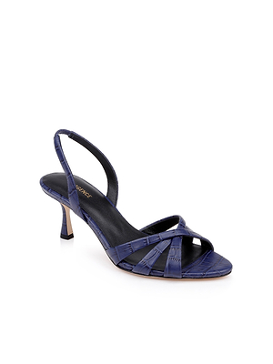 The Colwill Slingback Sandal, featuring a navy blue strappy design, open toe, and mid heel, is shown on a white background.
