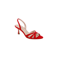 The Colwill Slingback Sandal is a red, open-toe mid heel with crisscross suede straps in a slingback design, shown against a plain white background.