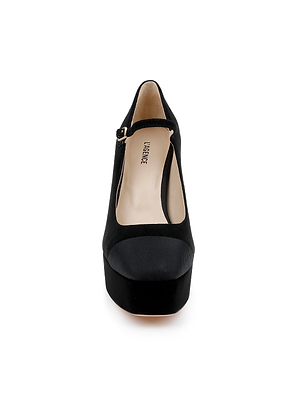 The Lilles Platform Pump is a black Mary Jane shoe with a round toe and thin instep strap, shown from the front on a white background.