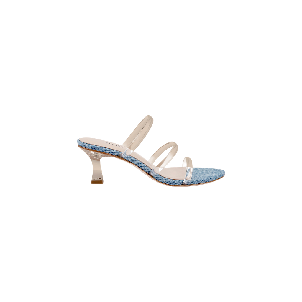 Ludovica Kitten-Heel Sandal in Light Blue Denim | L'AGENCE