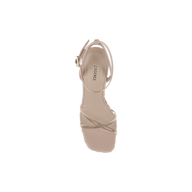 Beige Malone Wedge Espadrille sandal with a square toe and ankle strap, viewed from above, featuring subtle bohemian style influences. The brand LAGENCE is printed on the insole.