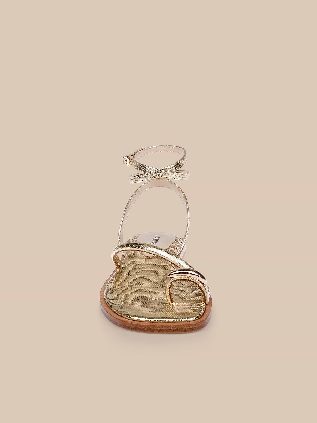 Mariana Leather Sandal in Gold Lizard Leather | L'AGENCE