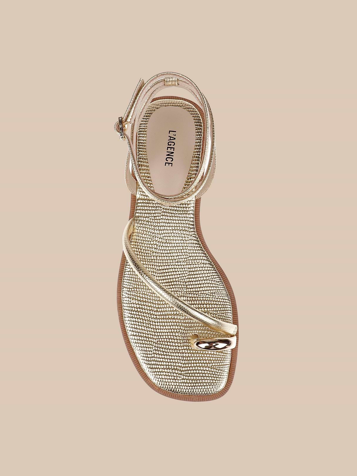 Mariana Leather Sandal in Gold Lizard Leather | L'AGENCE