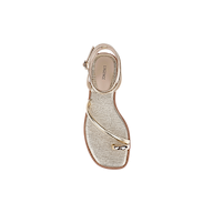 Mariana Leather Sandal in gold lizard-embossed leather, featuring a textured sole, thin straps crossing over the front, and a small metallic embellishment near the toe. Photographed from above on a plain white background.