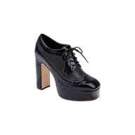 Tania Oxford Pump in black patent leather, featuring a chunky block heel and lace-up front, displayed on a plain white background.