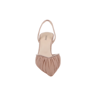 Top view of the Bowery Mesh Slingback Pump in nude pink, featuring a pointed toe, pleated mesh texture on the front, and a refined heel, set against a plain white background.