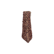 Front view of the Fulton Mesh Bootie—a pointed-toe stiletto with high heels, ruched brown mesh fabric featuring a camouflage-like pattern, and a side zipper.