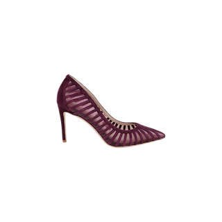 A purple Lenox Mesh Pump with a suede pointed toe and sheer striped mesh upper, displayed in profile against a plain white background.