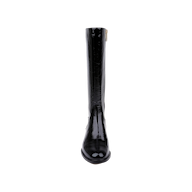 The Cortland Boot, crafted in black patent leather, stands upright and faces forward against a plain white background.