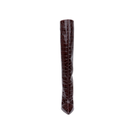 The Lafayette Boot is a tall, dark brown stiletto heel boot made from crocodile-embossed leather, displayed upright against a plain white background and viewed from the front.