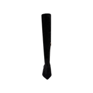 A single Grand Boot in black, featuring an over-the-knee design and a pointed toe, is photographed from the front against a plain white background.