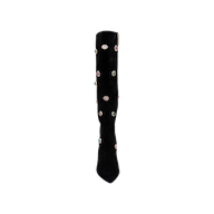 A single Concourse Boot in black is displayed against a plain white background, featuring an array of colorful gemstone-like embellishments that exemplify luxury statement and embellished suede boots.