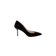 Plaza Suede Pump in black with a pointed toe, high stiletto heel, and memory foam insole.