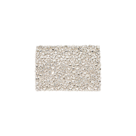 The Verve Crystal Clutch, a rectangular silver clutch from our collection adorned with handcrafted crystals, is displayed on a plain white background.