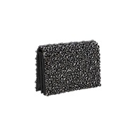 The Victoire Crystal Clutch, a petite black evening bag adorned with sparkling faceted stones, is pictured at an angle against a plain white background—an exquisite accessory that encapsulates the essence of evening glamour for your clutch collection.