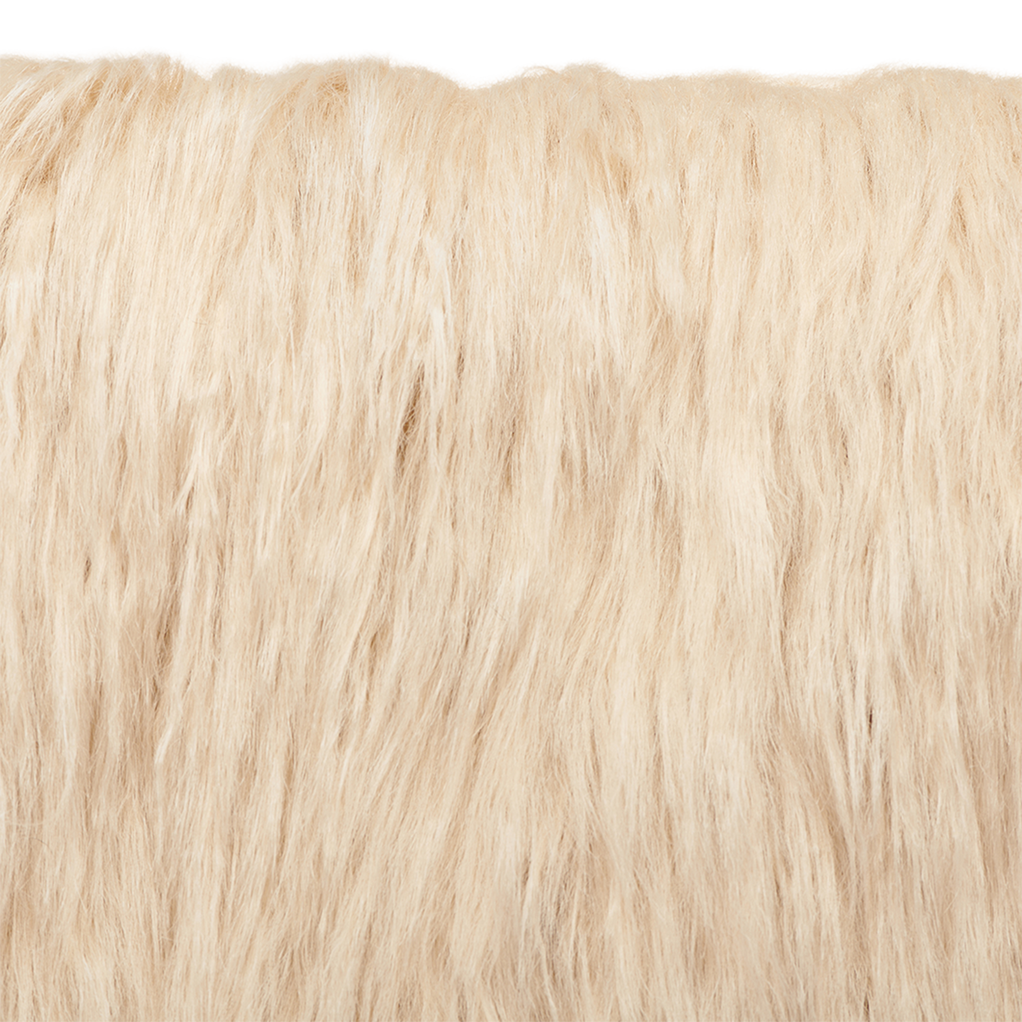 Close-up of the soft, long, light beige faux fur with a wavy texture from the Adelina Faux Fur Clutch. The image focuses solely on the clutch’s plush exterior, filling the entire frame with no visible background or additional details.