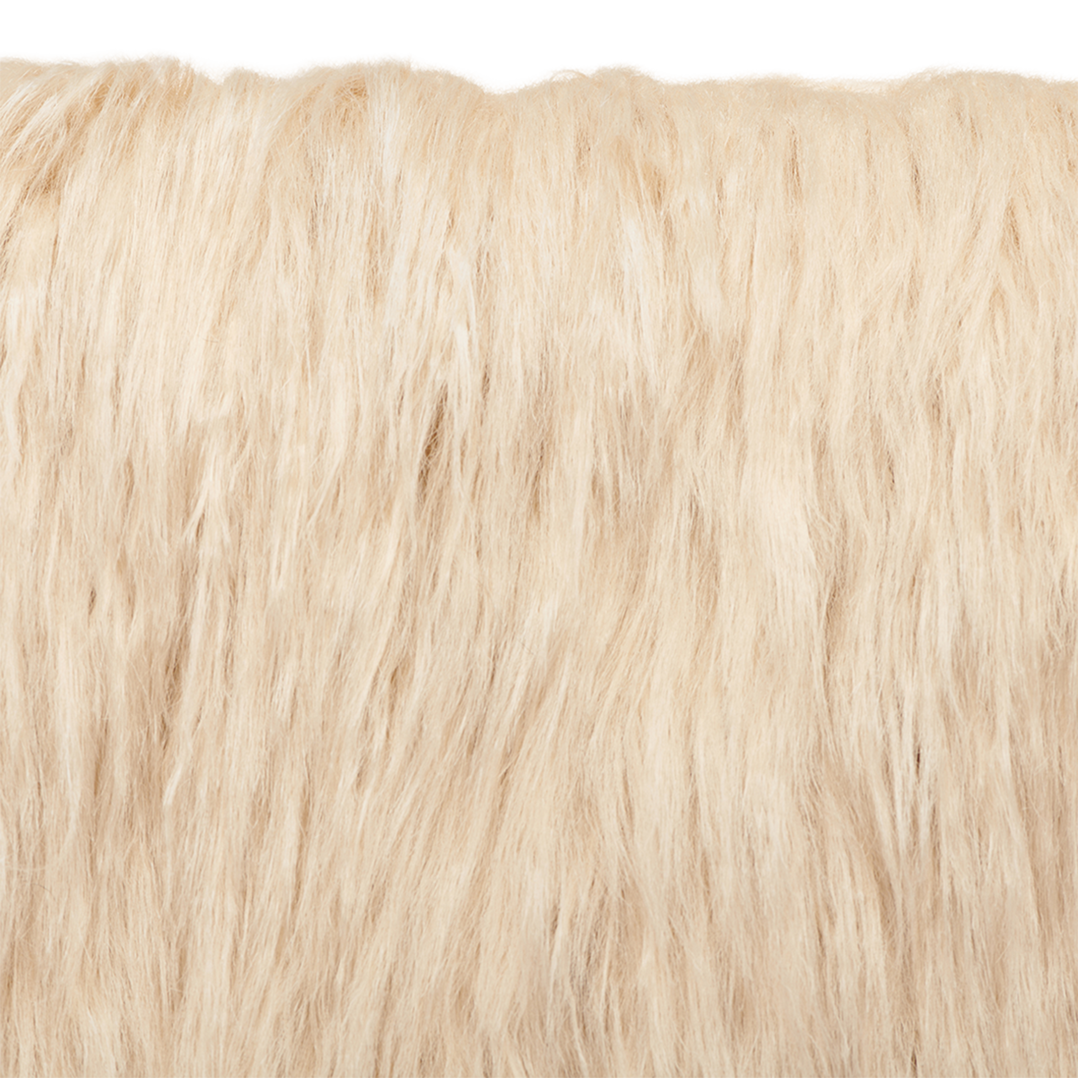 Close-up of the soft, long, light beige faux fur with a wavy texture from the Adelina Faux Fur Clutch. The image focuses solely on the clutch’s plush exterior, filling the entire frame with no visible background or additional details.